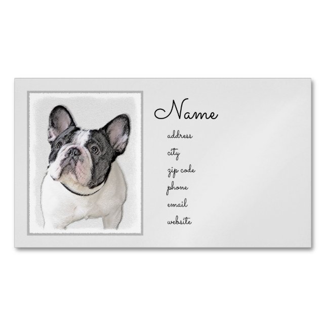 French Bulldog (Brindle Pied) Painting - Dog Art Magnetic Business Card (Front)