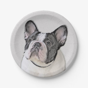 French Bulldog (Brindle Pied) Painting - Dog Art Paper Plate