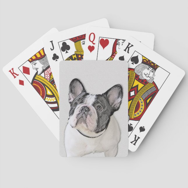 French Bulldog (Brindle Pied) Painting - Dog Art Playing Cards (Back)