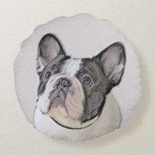 French Bulldog (Brindle Pied) Painting - Dog Art Round Cushion