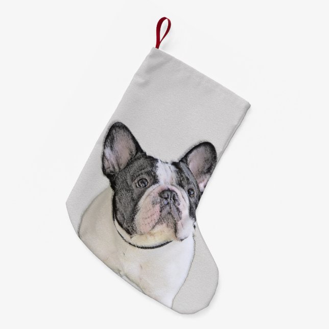 French Bulldog (Brindle Pied) Painting - Dog Art Small Christmas Stocking (Front (Hanging))