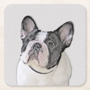 French Bulldog (Brindle Pied) Painting - Dog Art Square Paper Coaster