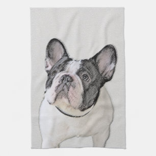 French Bulldog (Brindle Pied) Painting - Dog Art Tea Towel