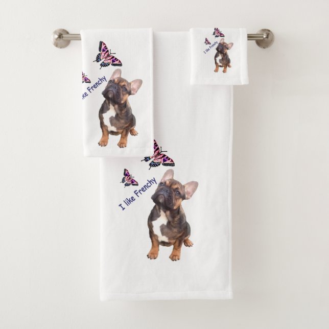 French Bulldog Butterfly Bulldog Bath Towel Set (Insitu)