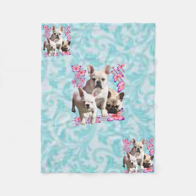 French Bulldog Butterfly French Bulldog Fleece Blanket (Front)