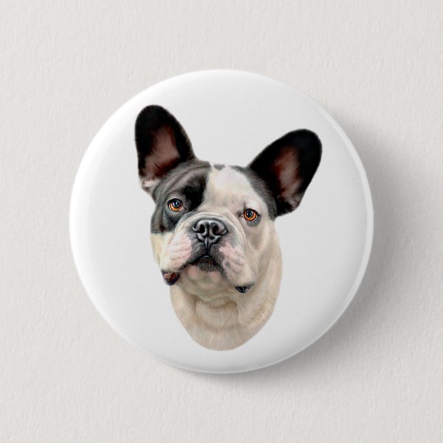 French Bulldog BW Bust 6 Cm Round Badge (Front)