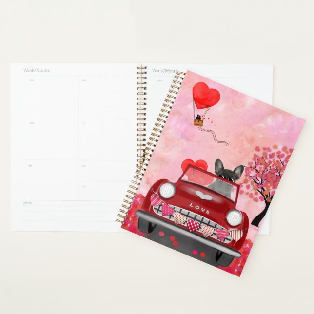 French Bulldog Car with Hearts Valentine's Planner (Display)