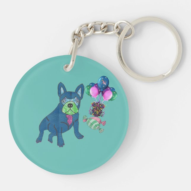 French Bulldog Cartoon French Bulldog Key Ring (Back)