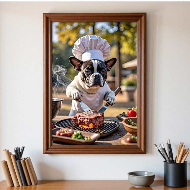 French Bulldog Chef Grills Steak Poster (Creator Uploaded)