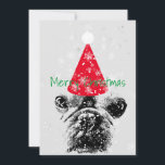 French Bulldog Christma Card<br><div class="desc">A cute French bulldog,  Santa hat and snowflake background Christmas card.</div>