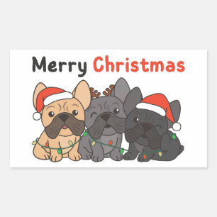 French Bulldog Christmas Animals Cute Dogs Square Rectangular Sticker