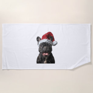 French Bulldog Christmas Beach Towel