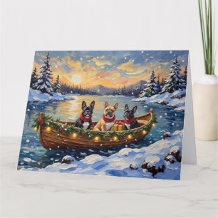 French Bulldog Christmas Boat Holiday Card