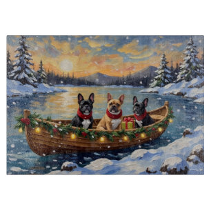 French Bulldog Christmas Boat Holiday Cutting Board