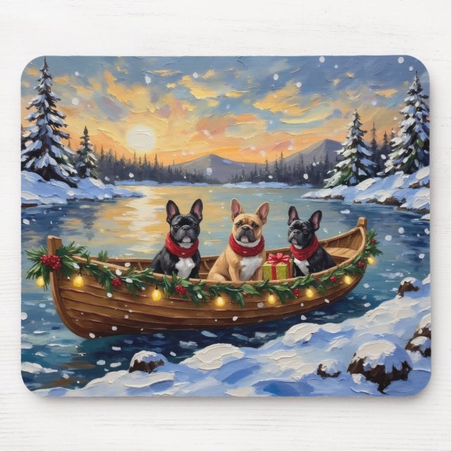 French Bulldog Christmas Boat Holiday Mouse Pad (Front)