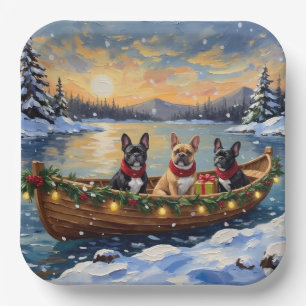 French Bulldog Christmas Boat Holiday Paper Plate