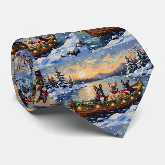 French Bulldog Christmas Boat Holiday Tie (Rolled)