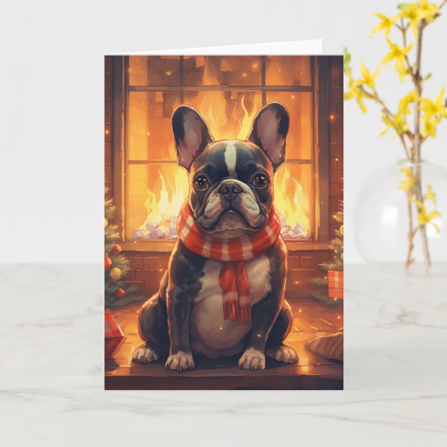 French Bulldog Christmas – Cosy Sweater Card (Yellow Flower)