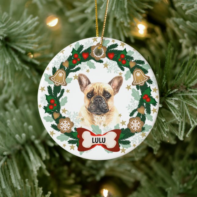French Bulldog Christmas Cute Dog Cookie Wreath Ceramic Tree Decoration (Tree)