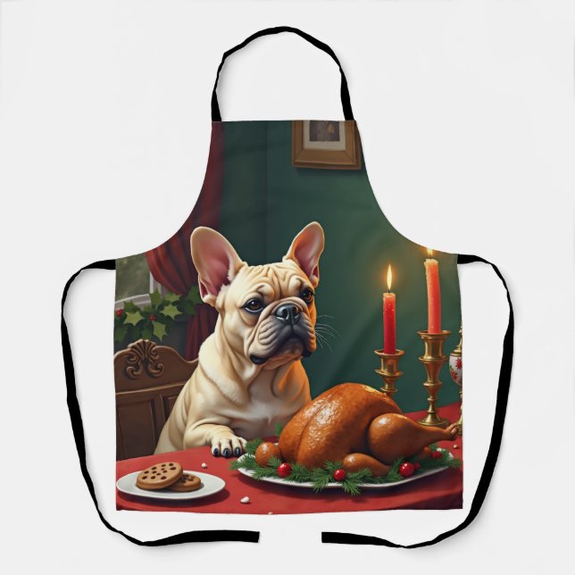 French Bulldog Christmas Eve Feast Painting Apron (Front)