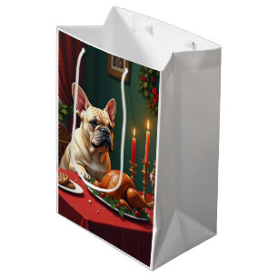 French Bulldog Christmas Eve Feast Painting Medium Gift Bag