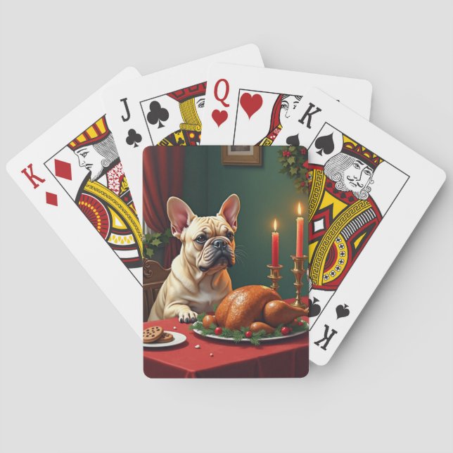 French Bulldog Christmas Eve Feast Painting Playing Cards (Back)