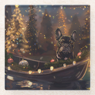 French Bulldog Christmas Festive Voyage Glass Coaster