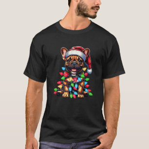 French Bulldog Christmas Funny Santa Hat Lights Do T-Shirt