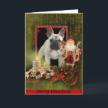 French Bulldog Christmas Gifts Holiday Card<br><div class="desc">Merry Christmas and a contemplative Christmas celebration are wished by adorable French Bulldogs. These motifs also include the Christmas tree, candles, and nicely wrapped gifts. The French Bulldog is a small molossian breed that is very agile, athletic, and lively. It is a clown among dog breeds and extremely lovable. The...</div>