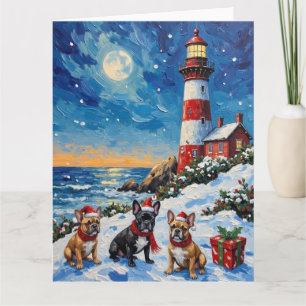 French Bulldog Christmas Lighthouse Holiday Card