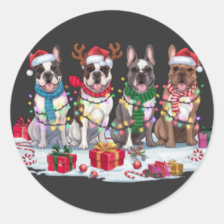 French Bulldog Christmas Lights - Adorable Design Classic Round Sticker