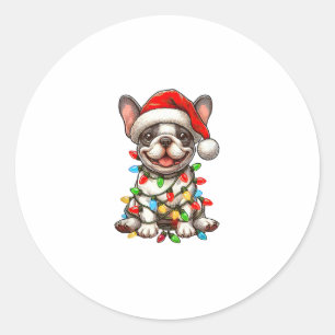 French Bulldog Christmas Lights Santa Hat Boys Gir Classic Round Sticker