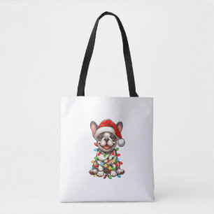 French Bulldog Christmas Lights Santa Hat Boys Gir Tote Bag