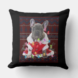 French Bulldog Christmas Lights Ugly Sweater Dog Cushion
