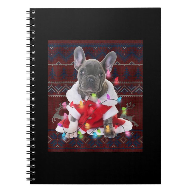 French Bulldog Christmas Lights Ugly Sweater Dog Notebook (Front)