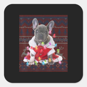French Bulldog Christmas Lights Ugly Sweater Dog Square Sticker