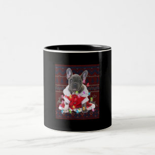 French Bulldog Christmas Lights Ugly Sweater Dog Two-Tone Coffee Mug