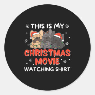French Bulldog Christmas Movie Watching Men Women  Classic Round Sticker