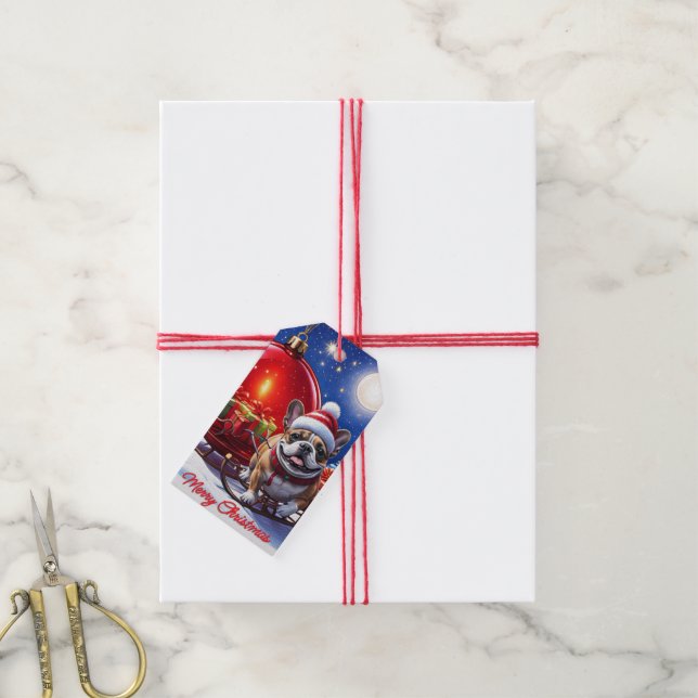 French Bulldog Christmas Ornament Christmas Gift Tags (With Twine)