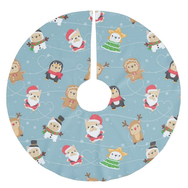 French Bulldog Christmas Pattern Brushed Polyester Tree Skirt (Front)