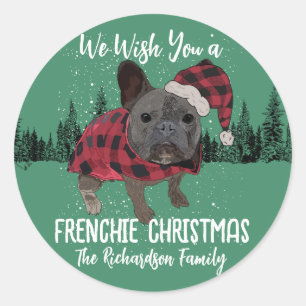 French Bulldog Christmas Personalized Dog Frenchie Classic Round Sticker