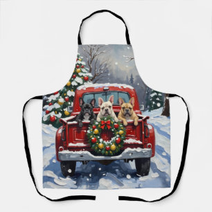 French Bulldog Christmas Red Truck Holiday Apron