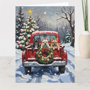 French Bulldog Christmas Red Truck Holiday Card