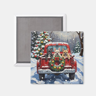 French Bulldog Christmas Red Truck Holiday Magnet