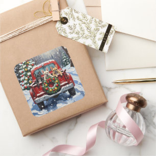 French Bulldog Christmas Red Truck Holiday Square Sticker