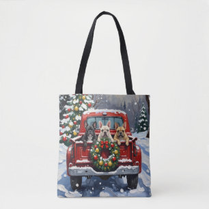 French Bulldog Christmas Red Truck Holiday Tote Bag