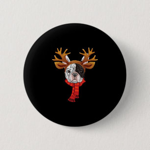 French Bulldog Christmas Reindeer Antlers Xmas 6 Cm Round Badge