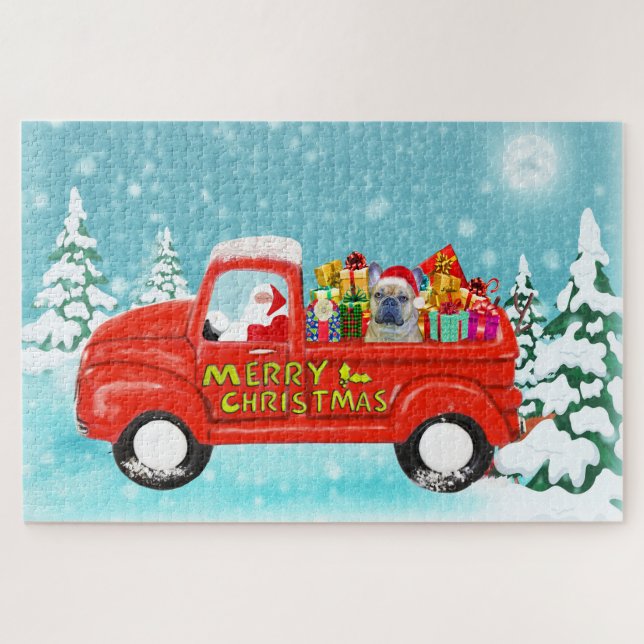 French Bulldog Christmas Santa Delivery Truck Jigsaw Puzzle (Horizontal)