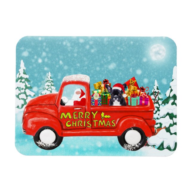 French Bulldog Christmas Santa Delivery Truck Magnet (Horizontal)