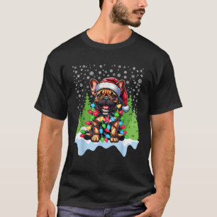 French Bulldog Christmas Santa Hat Lights Tree Sno T-Shirt